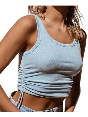 Princess Polly Light Blue Ribbed Drawstring Tank Top